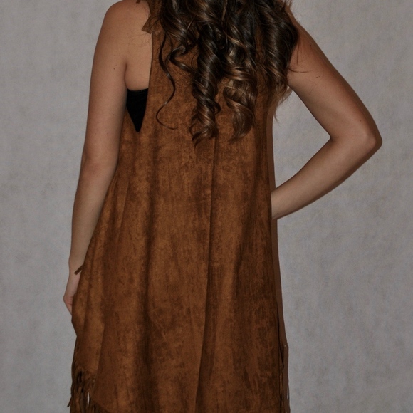 Fringe suede like cape / shawl / kimono / Vest - Picture 5 of 6